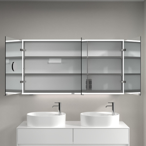 Villeroy & Boch My View Now spiegelkast - met 3 deuren - met led verlichting en wastafelverlichting - 140x75x16.8cm - met in/uit schakelaar - Aluminium (zilver) SW701121