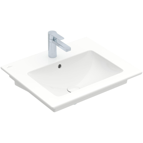 Villeroy & Boch venticello wastafel - 600x500mm - met overloop - geslepen onderkant - 3 kraangaten middelste open - White Alpine (glans wit) 1025156