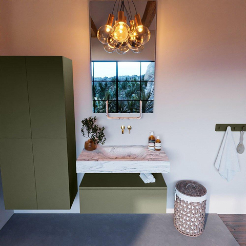 Mondiaz ALAN-DLUX Ensemble de meuble - 90cm - meuble Army mat - 1 tiroir - Lavabo Cloud Glace suspendu - vasque Centre - 0 trous de robinet SW805993
