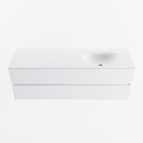 MONDIAZ VICA meuble sous lavabo 150cm Talc 2 tiroirs. Lavabo MOON à droite sans trou de robinet, couleur Talc. SW1381875