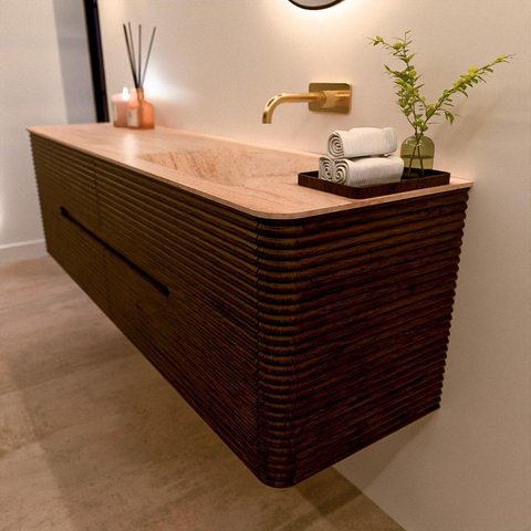 Mondiaz CIRO-DLUX Badkamermeubelset - 170x45x50cm - Solid surface wastafel Saba - 1 wasbak Rechts - zonder kraangaten - 4 lades - Walnut SW1530703