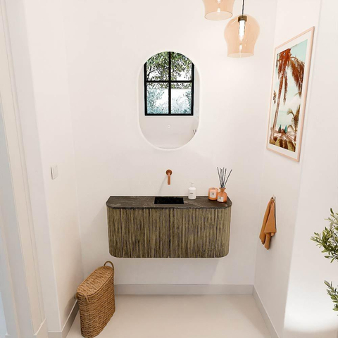 Mondiaz JOYA-DLUX 93.2cm toiletmeubel - ronding links en rechts kleur Dusk - Wastafel FAYE positie Midden Zonder kraangat kleur Lava. SW1423297