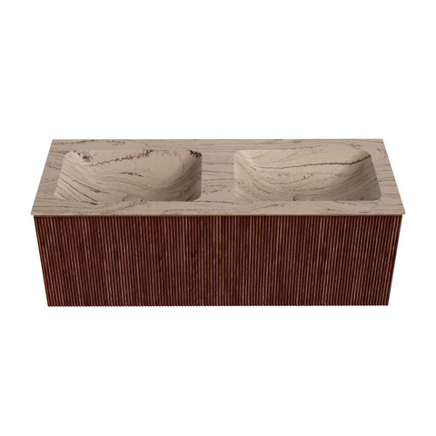 MONDIAZ KURVE-DLUX Meuble de salle de bains 120 cm couleur Ruby avec 1 tiroir et 0 porte. Lavabo LEAF Double sans trou de robinet Arena. SW1431535