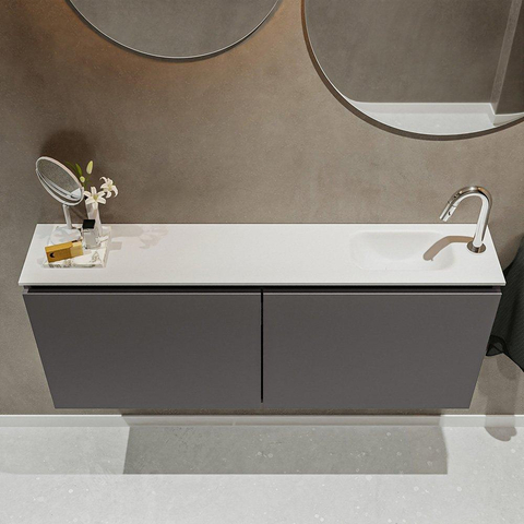 MONDIAZ TURE Toiletmeubel 120x23x50cm met 1 kraangaten 2 deuren dark grey mat Wastafel Eden rechts Solid Surface Wit SW474968