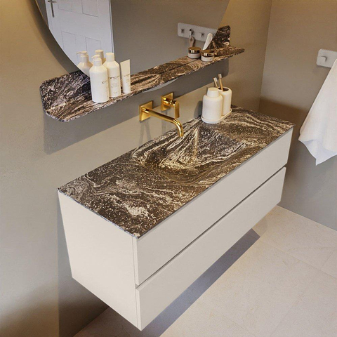 Mondiaz VICA-DLUX Meuble sous vasque - 120cm - Linen - 2 tiroirs - vasque encastrable CLOUD - centre - sans trou de robinet - Lave SW904997