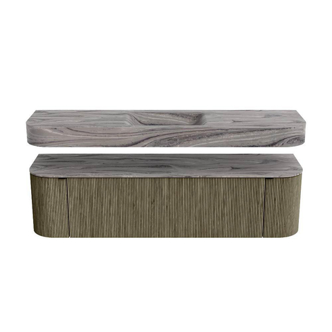 MONDIAZ THOR-DLUX 170cm badmeubel ronding links + rechts kleur Shadow met 1 lade en 2 deuren. Vrijhangende wastafel CLOUD Midden zonder kraangat kleur Sombra. SW1465868