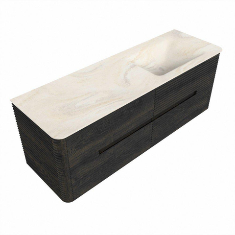 Mondiaz CIRO-DLUX Ensemble de meubles de salle de bains - 140x45x50cm - Plan vasque solid surface Ostra - 1 lavabo à droite - 1 trou de robinet - 4 tiroirs - Shadow SW1532468