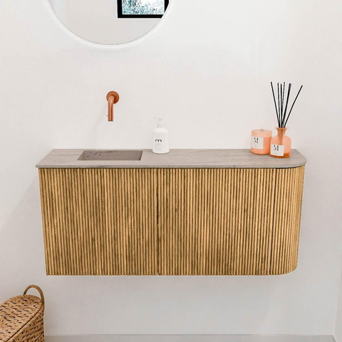 Mondiaz JOYA-DLUX Meuble de toilette 91,6cm - arrondi droit couleur Chêne - Lavabo FAYE position Gauche Sans trou de robinet couleur Saba SW1424210