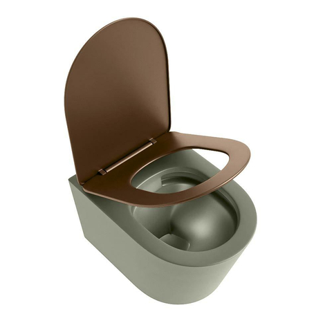Mondiaz LAVIE hangtoilet – spoelrandloos – 36 x 53 cm – met softclose zitting – Army (groen), zitting Rust (bruin) SW1208696