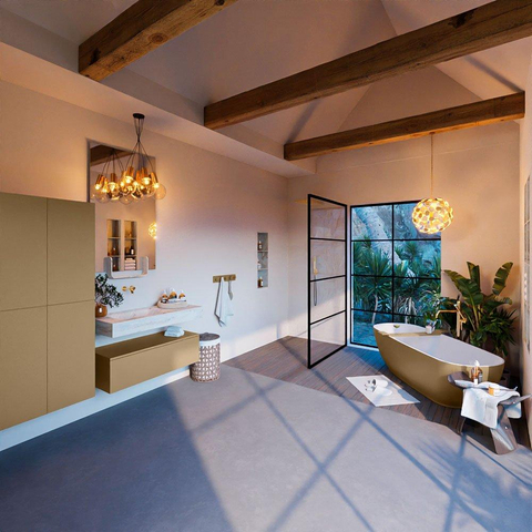 Mondiaz ALAN-DLUX Ensemble de meuble - 100cm - meuble Oro mat - 1 tiroir - Lavabo Cloud Frappe suspendu - vasque Gauche - 0 trous de robinet SW805126
