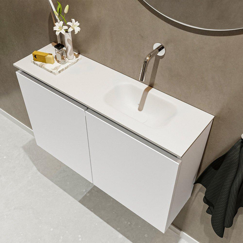 MONDIAZ TURE Toiletmeubel 80x23x50cm met 0 kraangaten 2 deuren talc mat Wastafel Eden rechts Solid Surface Wit SW474899