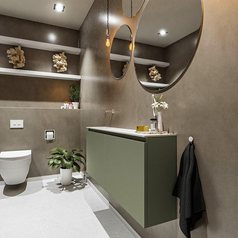 MONDIAZ TURE Toiletmeubel 120x23x50cm met 0 kraangaten 2 deuren army mat Wastafel Eden links Solid Surface Wit SW475024