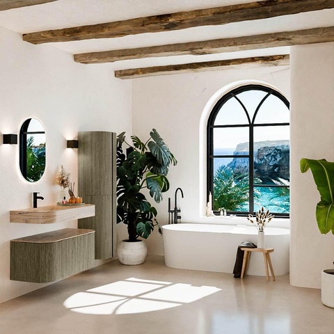 MONDIAZ THOR-DLUX 100cm meuble de salle de bains arrondi gauche + droite couleur Shadow avec 1 tiroir et 2 portes. Vasque suspendue CLOUD Gauche 1 trou de robinet couleur Arena. SW1467465