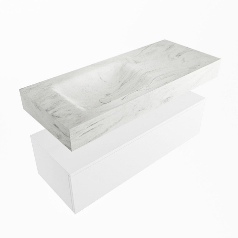 Mondiaz ALAN-DLUX Ensemble de meuble - 110cm - meuble Talc mat - 1 tiroir - Lavabo Cloud Opalo suspendu - vasque Gauche - 1 trou de robinet SW806135