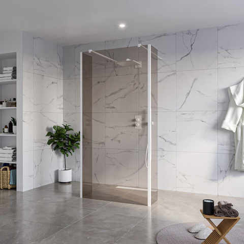 Fortifura Galeria Vrijstaande Inloopdouche - 100x200cm - Rookglas - antikalk - 8mm veiligheidsglas - 2 zijwanden - 40cm - wandsteunen en hoekprofielen - mat wit SW993188