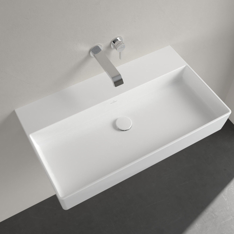 Villeroy & Boch memento 2.0 wastafel - voor handdoekhouders - 80x47cm - zonder overloop - zonder kraangat CeramicPlus - White Alpine (glans wit) SW336057