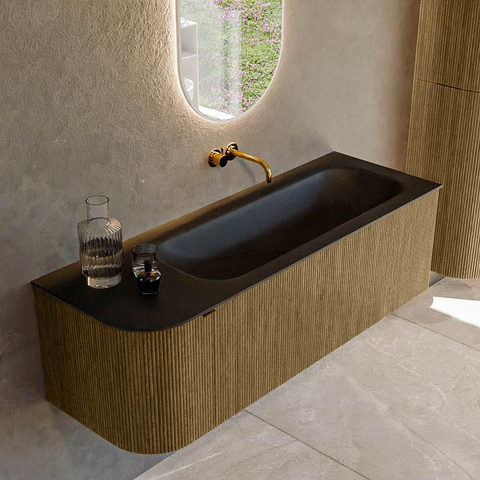 Mondiaz KURVE Ensemble de meuble de salle de bains - 135x46x40cm - 1 tiroir - 1 porte - vasque solid surface - droite - sans trou de robinet - Dusk SW1415130