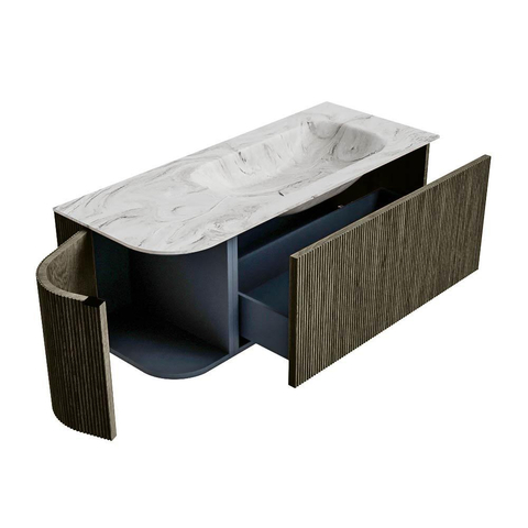 Mondiaz KURVE-DLUX Badkamermeubelset - 115x46x40cm - 1 lade - 1 deur - wastafel solid surface - rechts - 1 kraangat - Shadow SW1414565