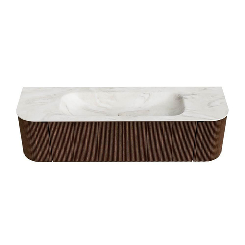 MONDIAZ KURVE-DLUX 160cm meuble de salle de bains avec module 25 Len R couleur Walnut avec 1 tiroir et 2 portes. Lavabo BIG MEDIUM central 1 trou de robinet couleur Ostra. SW1137861
