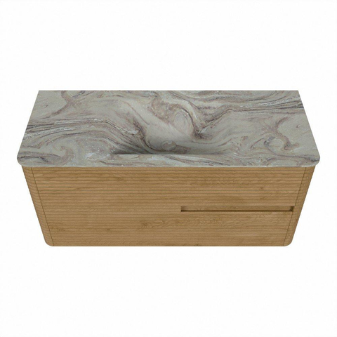 Mondiaz CIRO-DLUX Badkamermeubelset - 110x45x50cm - Solid surface wastafel Glace - 1 wasbak Midden - zonder kraangaten - 2 lades - Oak SW1533779