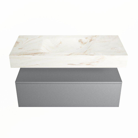 Mondiaz ALAN-DLUX Ensemble de meuble - 100cm - meuble Plata mat - 1 tiroir - Lavabo Cloud Frappe suspendu - vasque Centre - 1 trou de robinet SW805467