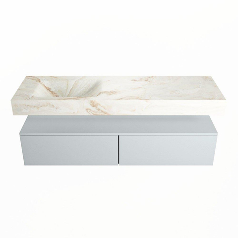 Mondiaz ALAN-DLUX Ensemble de meuble - 150cm - meuble Clay mat - 2 tiroirs - Lavabo Cloud Frappe suspendu - vasque Gauche - 1 trou de robinet SW804768
