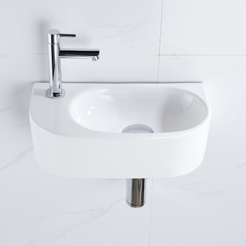 QeramiQ Fuente fonteinset – halfrond – 40x21.5x12 cm – keramiek wit glans – kraangat links – chromen kraan SW1232776