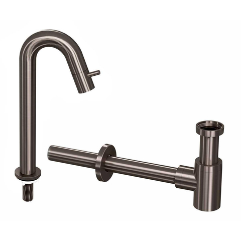 INK 5B Ensemble robinet de lave-mains - robinet de lave-mains sur pied - haut cintré - siphon design - Metal black SW693095