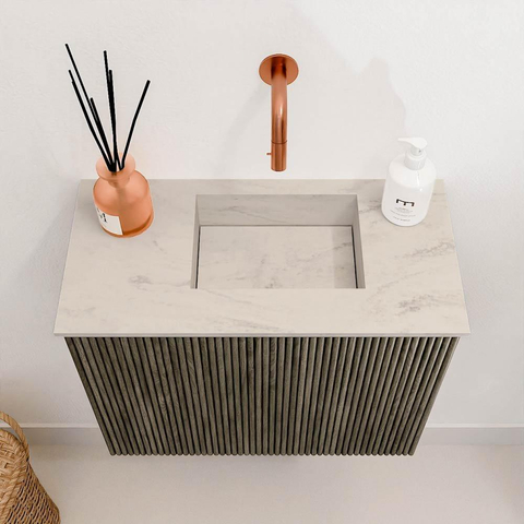 Mondiaz JOYA-DLUX 50cm toiletmeubel - kleur Shadow - Wastafel FAYE positie Rechts Zonder kraangat kleur Opalo. SW1422890