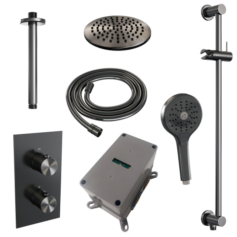 BRAUER Gunmetal Edition inbouw regendoucheset – Ø20 cm hoofddouche – 30 cm plafondbuis – ronde handdouche – 2 functies SW715925