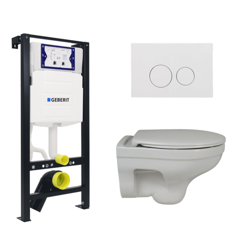 Plieger Basic Toiletset Rimfree - réservoir encastré UP320 - WC suspendu - sans rebord - abattant - softclose - plaque de commande blanche - boutons ronds - blanc SW1222515