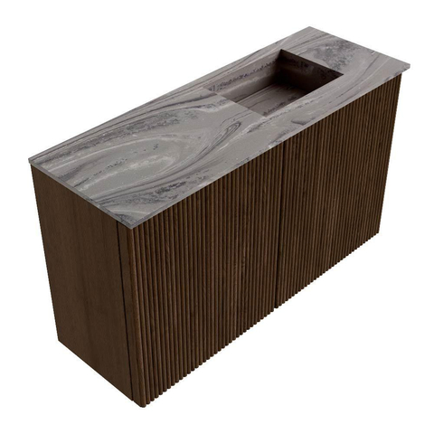 Mondiaz JOYA-DLUX 70cm toiletmeubel - kleur Walnut - Wastafel FAYE positie Rechts Zonder kraangat kleur Sombra. SW1424714