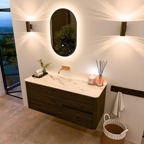 Mondiaz CIRO-DLUX Meuble de salle de bains - 120x45x50cm - Vasque en solid surface Nata - 1 lavabo à gauche - sans trous de robinet - 2 tiroirs - Shadow SW1532578