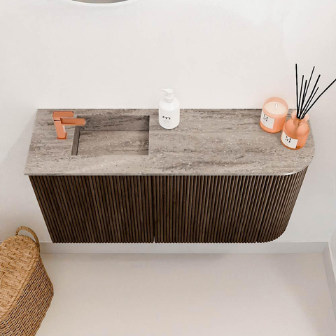 Mondiaz JOYA-DLUX 81.6cm toiletmeubel - ronding rechts kleur Walnut - Wastafel FAYE positie Links 1 kraangat kleur Oza. SW1424591