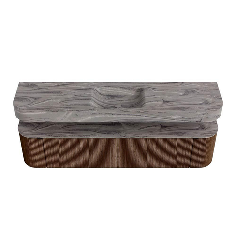 MONDIAZ THOR-DLUX Meuble de salle de bains 190cm arrondi gauche + droite couleur Walnut avec 2 tiroirs et 2 portes. Vasque suspendue CLOUD Milieu 1 trou de robinet couleur Sombra. SW1466710