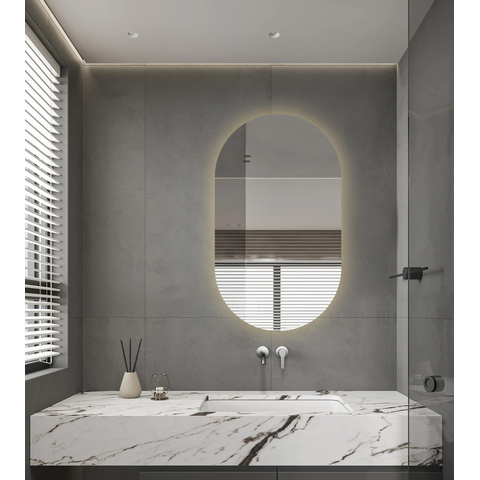 Saniclass Shine spiegel – ovaal – 70x120 cm – indirecte LED rondom – instelbare lichtkleur, dimbaar – Glas SW1152321