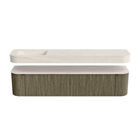 MONDIAZ THOR-DLUX 200cm meuble de salle de bains arrondi gauche + droite couleur Shadow avec 2 tiroirs et 2 portes. Vasque suspendue CLOUD Gauche 1 trou de robinet couleur Meli. SW1467145