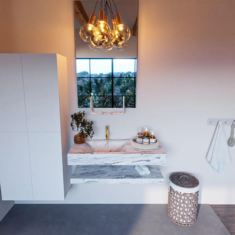 Mondiaz ALAN-DLUX Ensemble de meuble - 100cm - meuble Glace mat - 0 tiroirs - Lavabo Cloud Glace suspendu - vasque Gauche - 1 trou de robinet SW809098