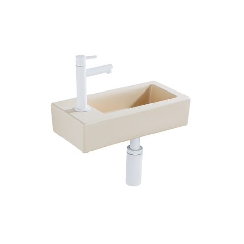 QeramiQ Fuente fonteinset – 37.5x18.5x9 cm – keramiek beige – kraangat links – mat witte kraan SW1232741