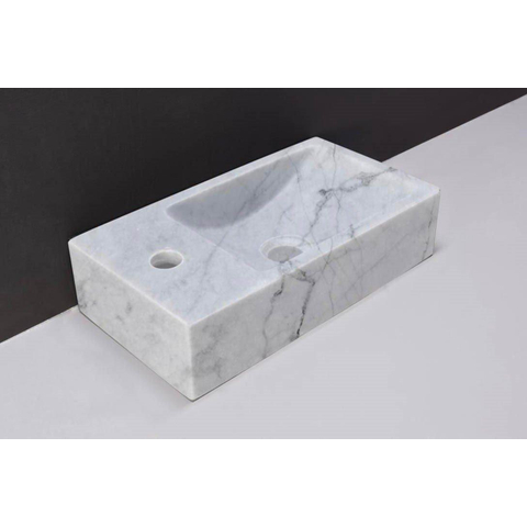 Forzalaqua Venetia fontein - 40x22x10cm - kom rechts - kraangat links - gepolijst carrara (grijs) SW230672