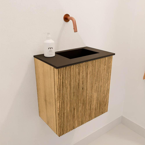 Mondiaz JOYA 40cm meuble de salle de bains - couleur Oak - Vasque FAYE position Droite Sans trou de robinet couleur Urban SW1421144