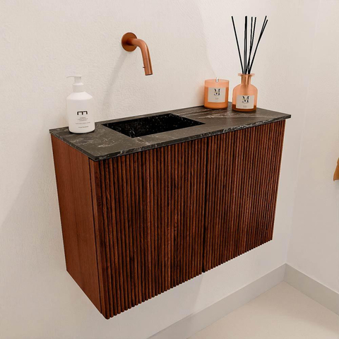 Mondiaz JOYA-DLUX 60cm toiletmeubel - kleur Ruby - Wastafel FAYE positie Links Zonder kraangat kleur Lava. SW1423605