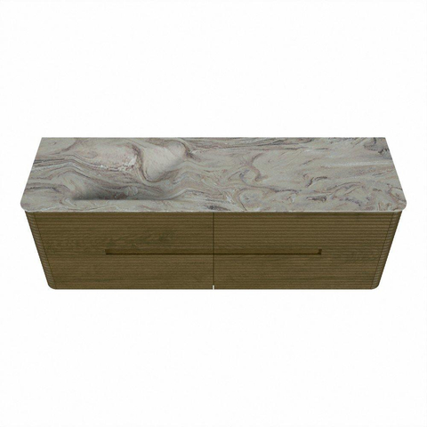 Mondiaz CIRO-DLUX Ensemble de meubles de salle de bains - 150x45x50cm - Plan vasque solid surface Glace - 1 vasque à gauche - sans trous de robinet - 4 tiroirs - Dusk SW1532988