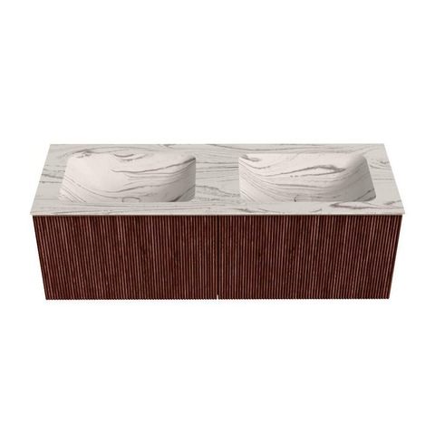 MONDIAZ KURVE-DLUX meuble de salle de bains 130 cm couleur Ruby avec 2 tiroirs et 0 porte. Lavabo LEAF Double sans trou de robinet Nata. SW1432572