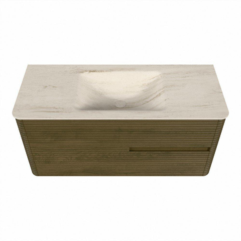 Mondiaz CIRO-DLUX Badkamermeubelset - 110x45x50cm - Solid surface wastafel Meli - 1 wasbak Midden - zonder kraangaten - 2 lades - Dusk SW1533175