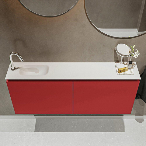 MONDIAZ TURE Toiletmeubel 120x23x50cm met 1 kraangaten 2 deuren fire mat Wastafel Eden links Solid Surface Wit SW475050