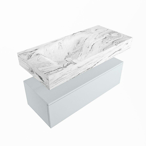 Mondiaz ALAN-DLUX Ensemble de meuble - 100cm - meuble Clay mat - 1 tiroir - Lavabo Cloud Glace suspendu - vasque Gauche - 0 trous de robinet SW806316