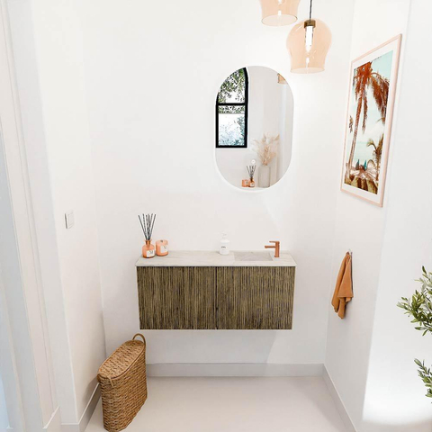 Mondiaz JOYA-DLUX 90cm toiletmeubel - kleur Dusk - Wastafel FAYE positie Rechts 1 kraangat kleur Ostra. SW1423385