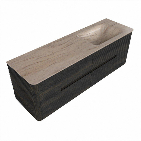 Mondiaz CIRO-DLUX Meuble de salle de bains - 150x45x50cm - Plan vasque solid surface Saba - 1 vasque à droite - 1 trou de robinetterie - 4 tiroirs - Shadow SW1532717