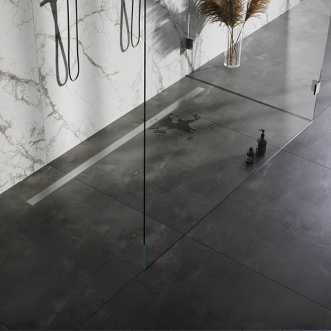 Brauer Douchegoot - 200x7x6.7cm - ondiepe vloerflens - zijuitloop - tegelinlegrooster omkeerbaar - RVS OUTLETSTORE STORE30767